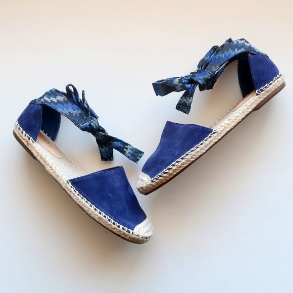 SCHUTZ Blue Suede & Canvas Espadrille Flats with Ties Size 8.5 - Picture 11 of 16
